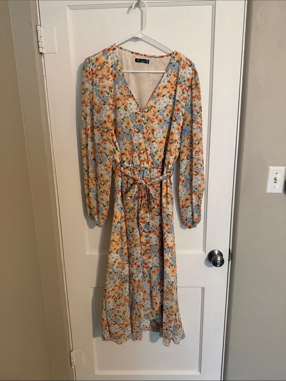 PrettyGarden Floral V-Neck Midi Dress with Tie Waist